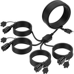 Outdoor Extension Cord 1 to 4 Splitter, Max 33.3 FT End to End (43 FT Total)